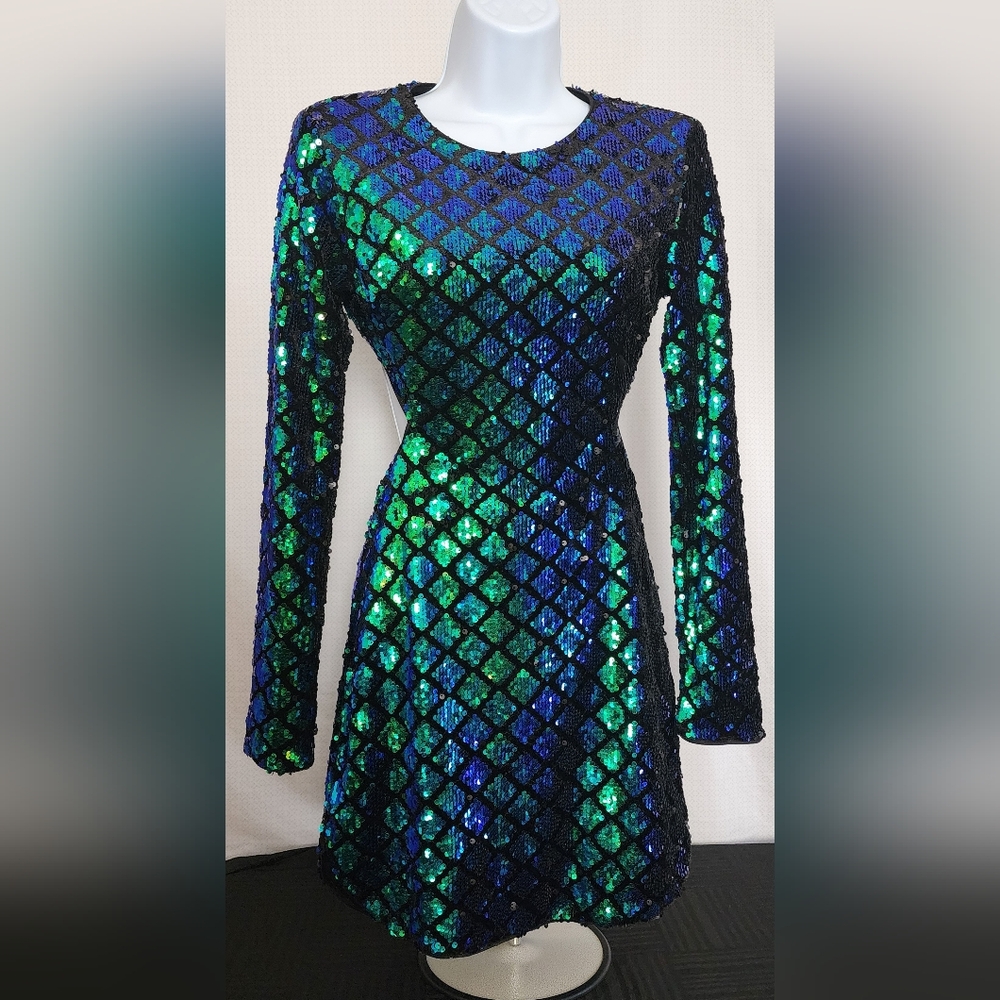 Forever 21 Sequin Long Sleeve Dress - Black, Blue, Green